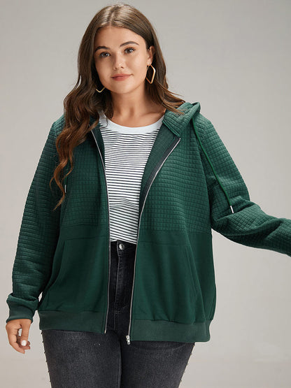 Plain Texture Pocket Zipper Hoodie