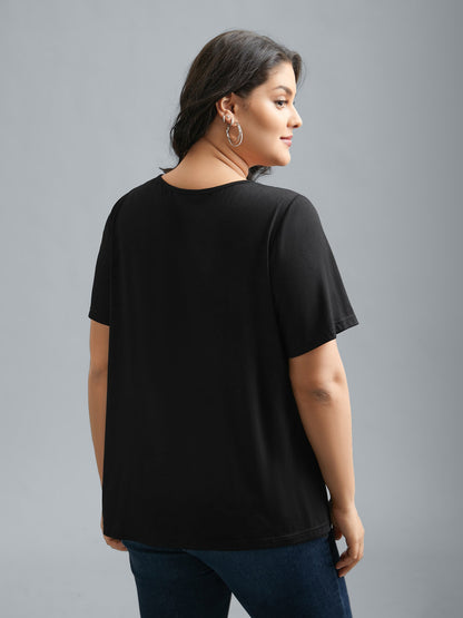 Stretchy V-Neck Hollow Fitted T-Shirt