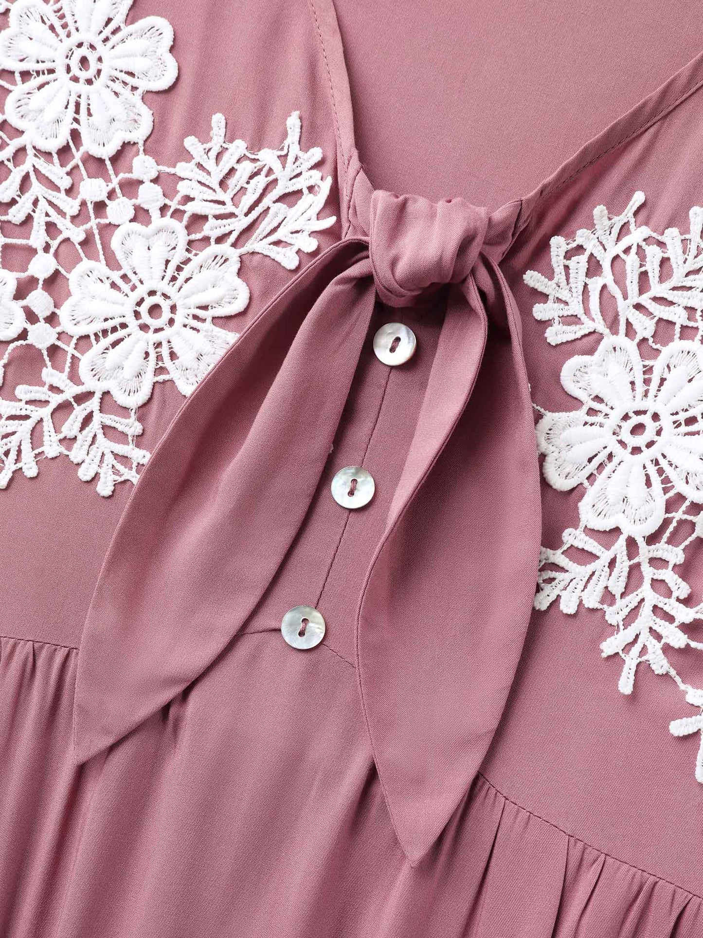 Rayon Bodice Embroidered Patchwork Knot Midi Dress