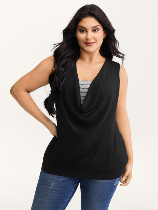 Heather Cowl Neckline Sleeveless Button Top
