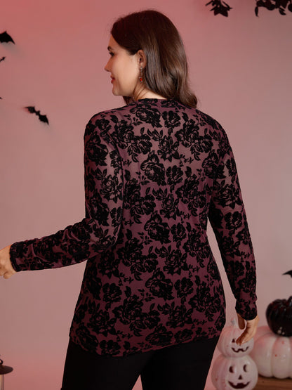 Rose Mesh Cut-Out Knit Top