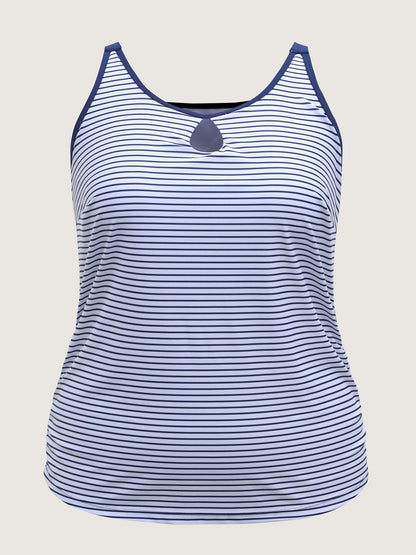 Striped Neck Cut-Out Swim Top