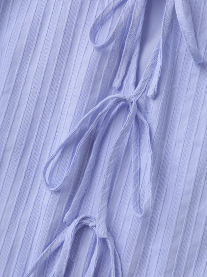 Cotton Textured Bow-Tie Detail Tiered Midi Dress