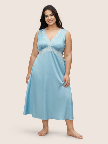 Satin Lace Panel Elastic Waist Sleep Dress