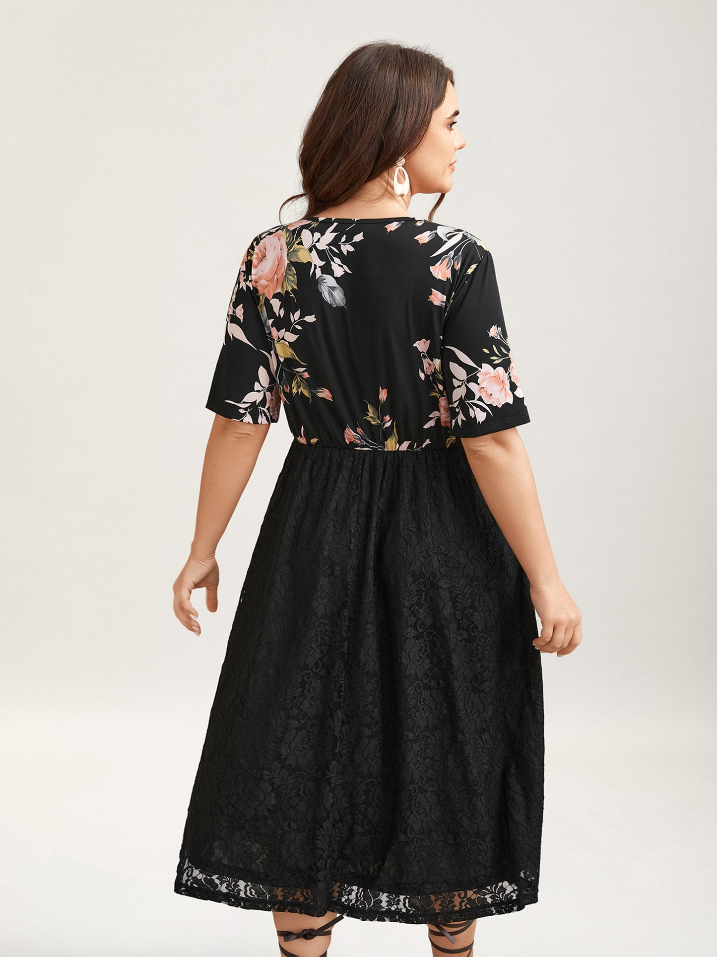 Floral Panel Surplice Pockets Midi Dress