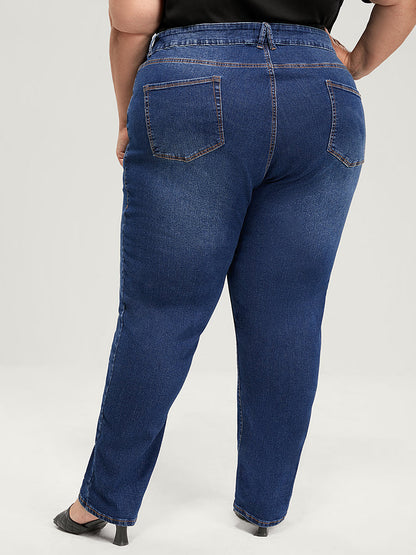 Straight Very Stretchy High Rise Dark Wash Jeans