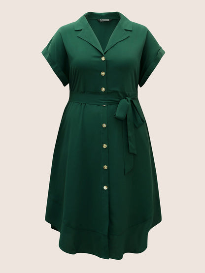 Suit Collar Button Detail Batwing Sleeve Dress