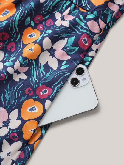 Abstract Floral Print Button Jumpsuit