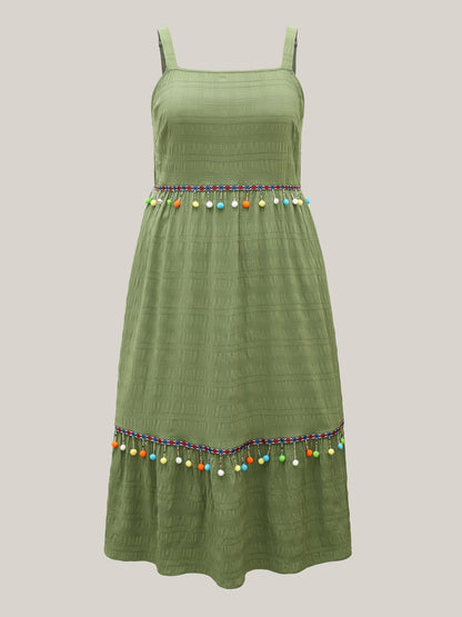 Multi-Color Tassels Textured Tiered Midi Dress