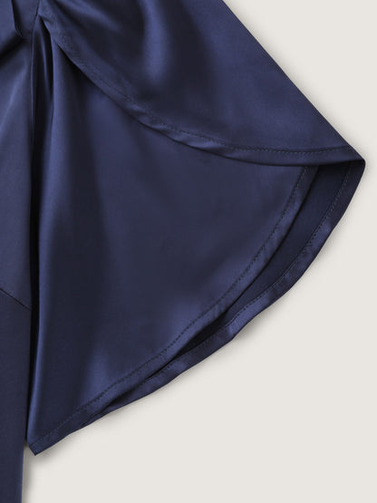 Satin Ribbon Knot Mock Neck Blouse