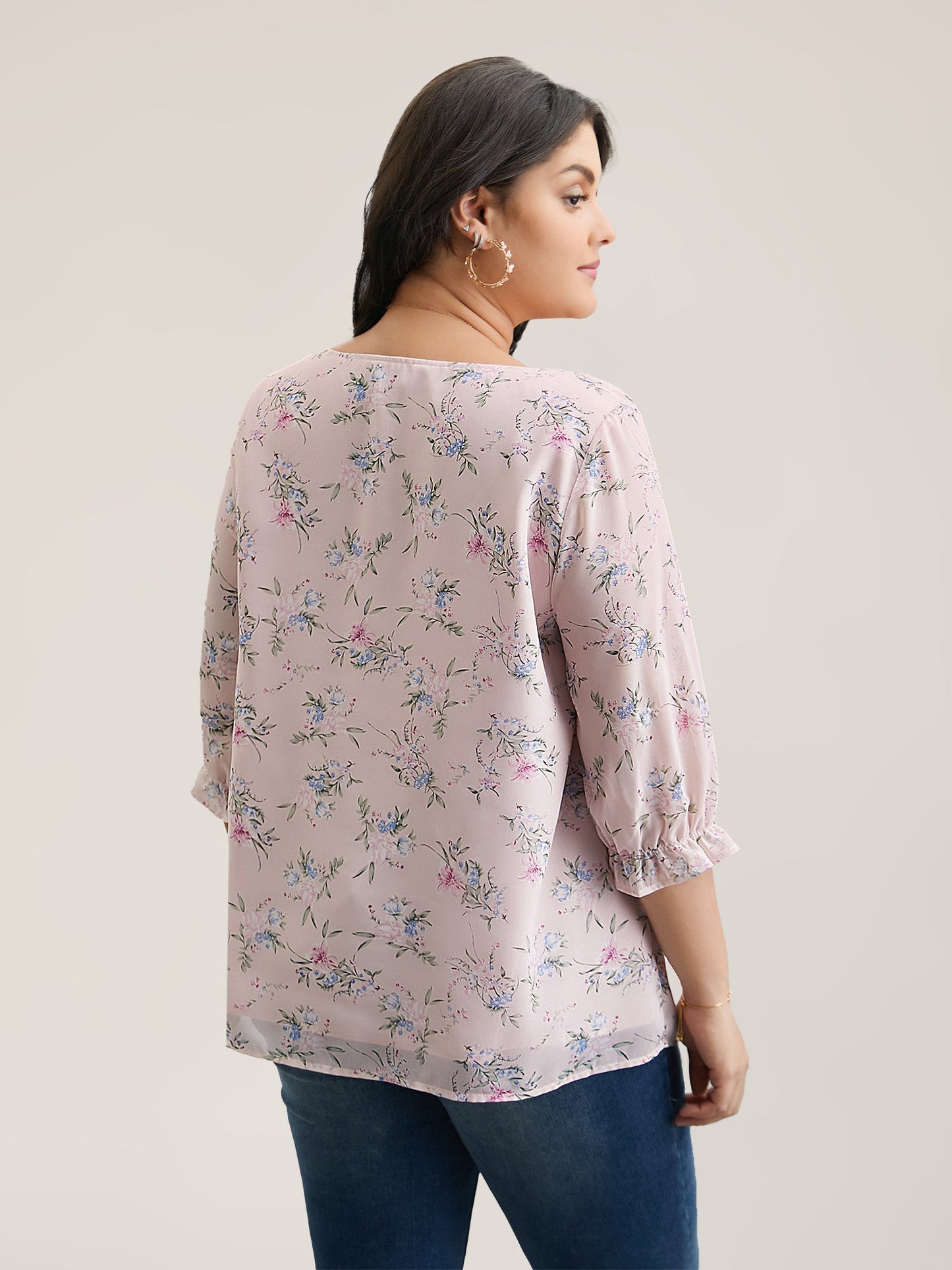 Chiffon Printed Ruffled Shirt