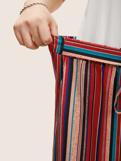 Contrast Striped Tie Knot Wide Leg Pants