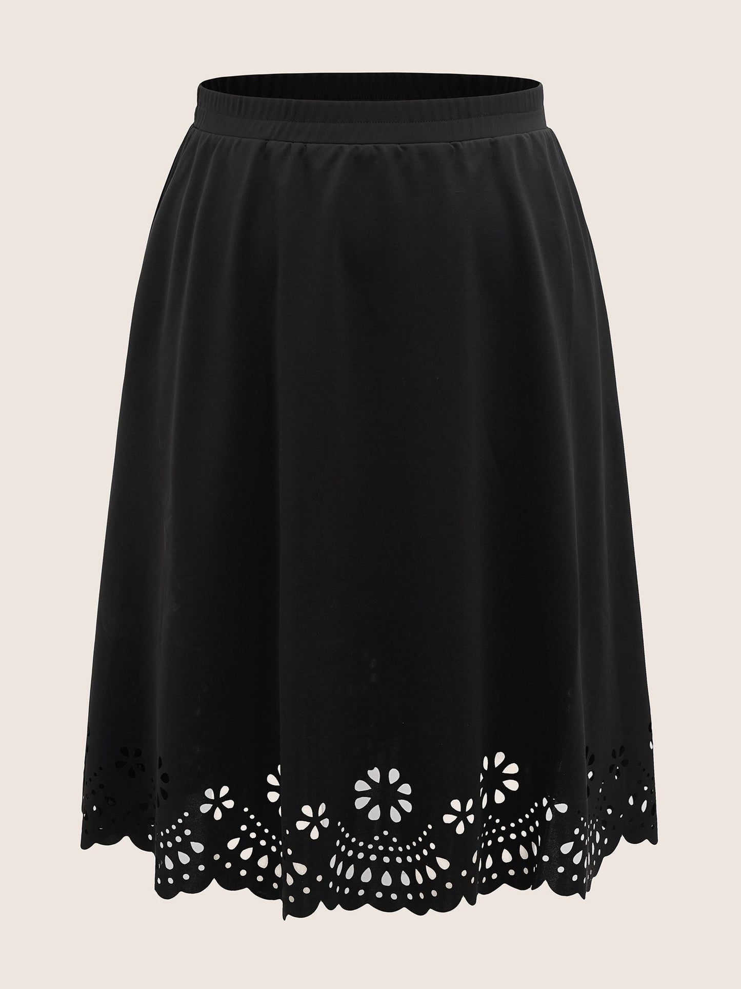 Laser Cut Elastic Waist Pocket Skirt
