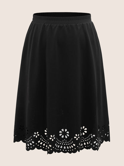 Laser Cut Elastic Waist Pocket Skirt