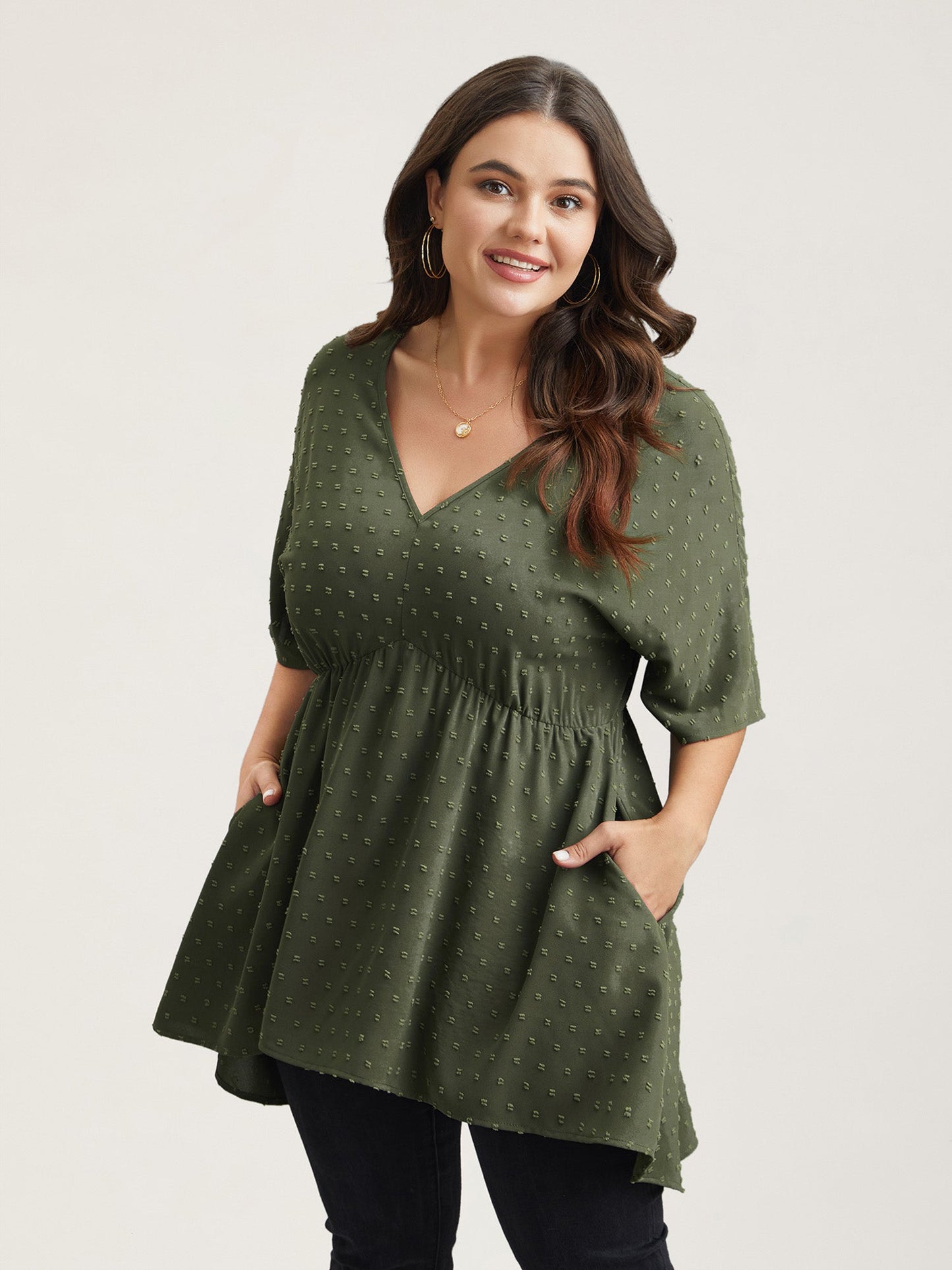 Textured Hi-Low Hem Pockets Shirt