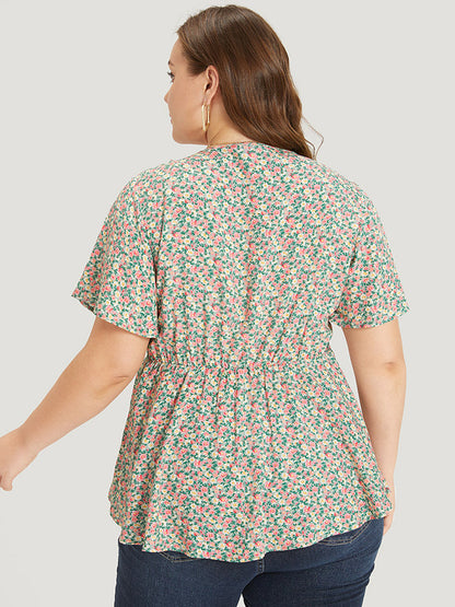 Ditsy Floral Knot V Neck Blouse