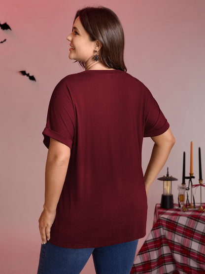 Spiderweb Rhinestone Stretchy Solid T-Shirt