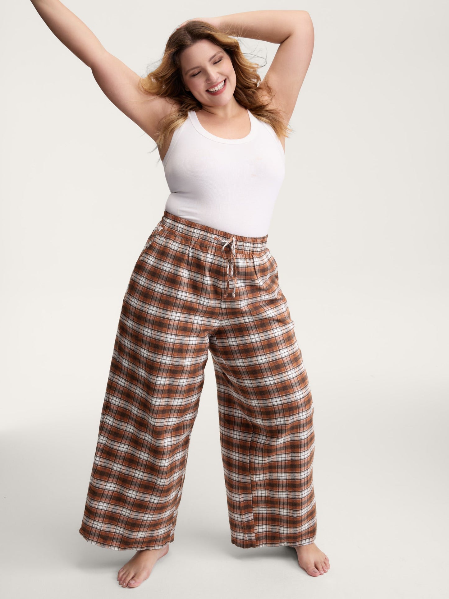 Checkered Print Drawstring Wide-Leg Lounge Pants