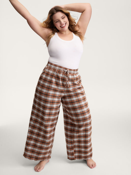 Checkered Print Drawstring Wide-Leg Lounge Pants