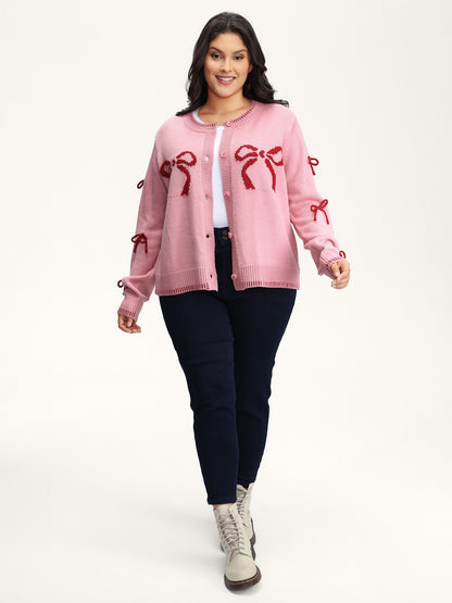 Bowknot Pattern Textured Knit Cardigan