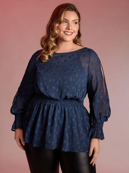 Star Jacquard Print Shirred Ruffled Blouse