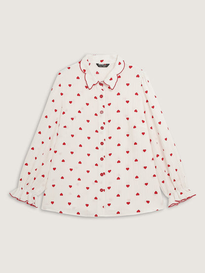 Textured Heart Embroidered Collar Blouse