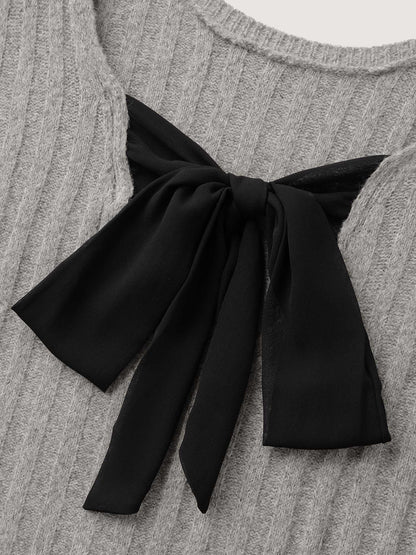 Back Bow-Tie Ribbed Texture Pullover