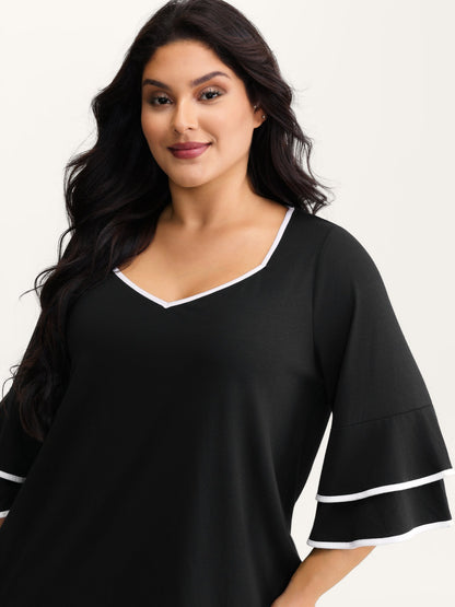 Stretchy Color Contrast Layered Sleeve T-Shirt