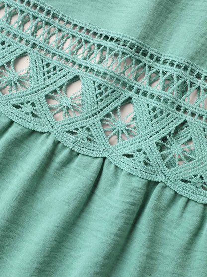 Lace Cut-Out Lotus Leaf Sleeve Midi Dress