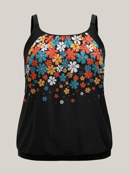 Floral Print Cut-Out Swim Top