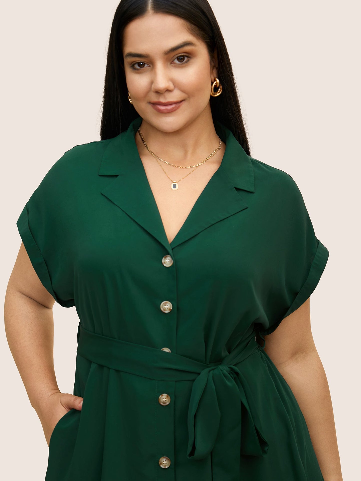 Suit Collar Button Detail Batwing Sleeve Dress