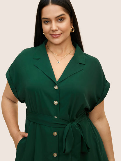 Suit Collar Button Detail Batwing Sleeve Dress
