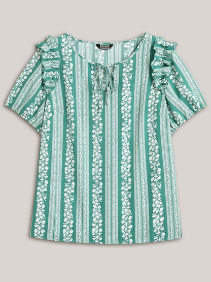 Floral Print Ruffled Detail Sleeve Blouse