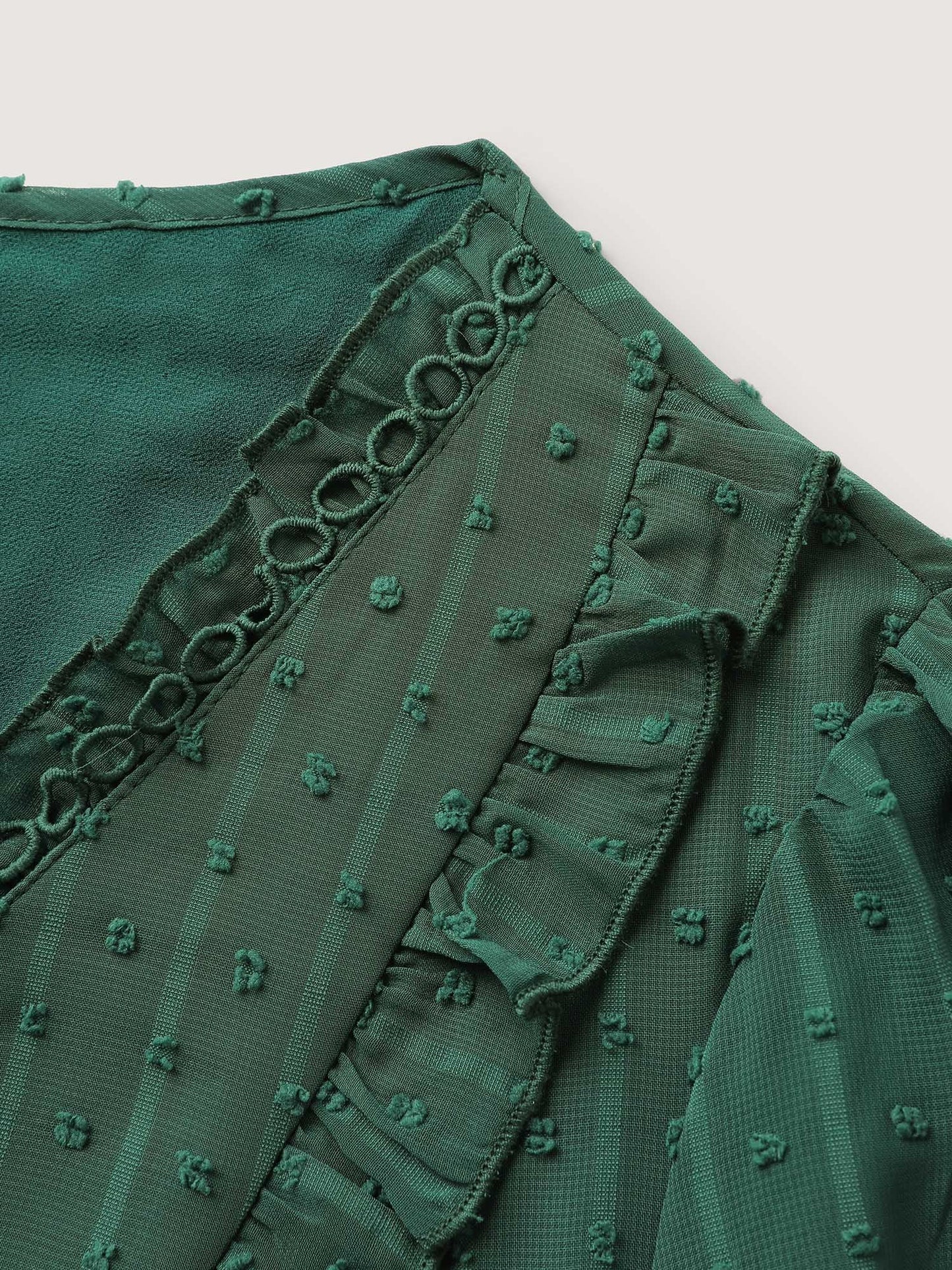 Ruffle Textured Lace Trim Blouse
