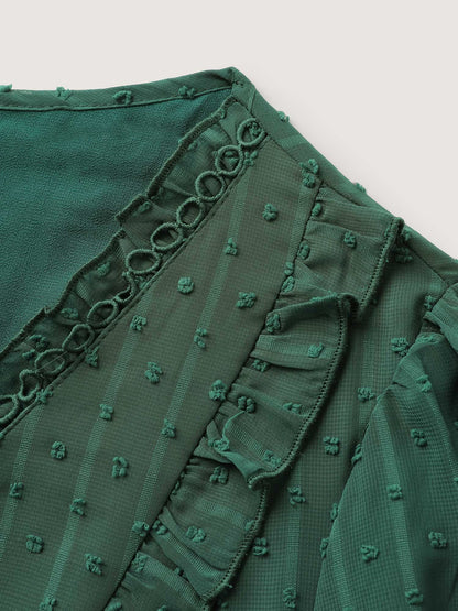 Ruffle Textured Lace Trim Blouse