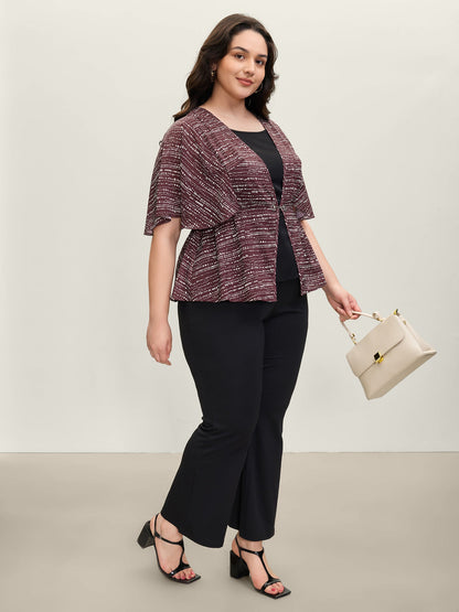 Geometric Print Stretchy Waist Metal Detail Blouse
