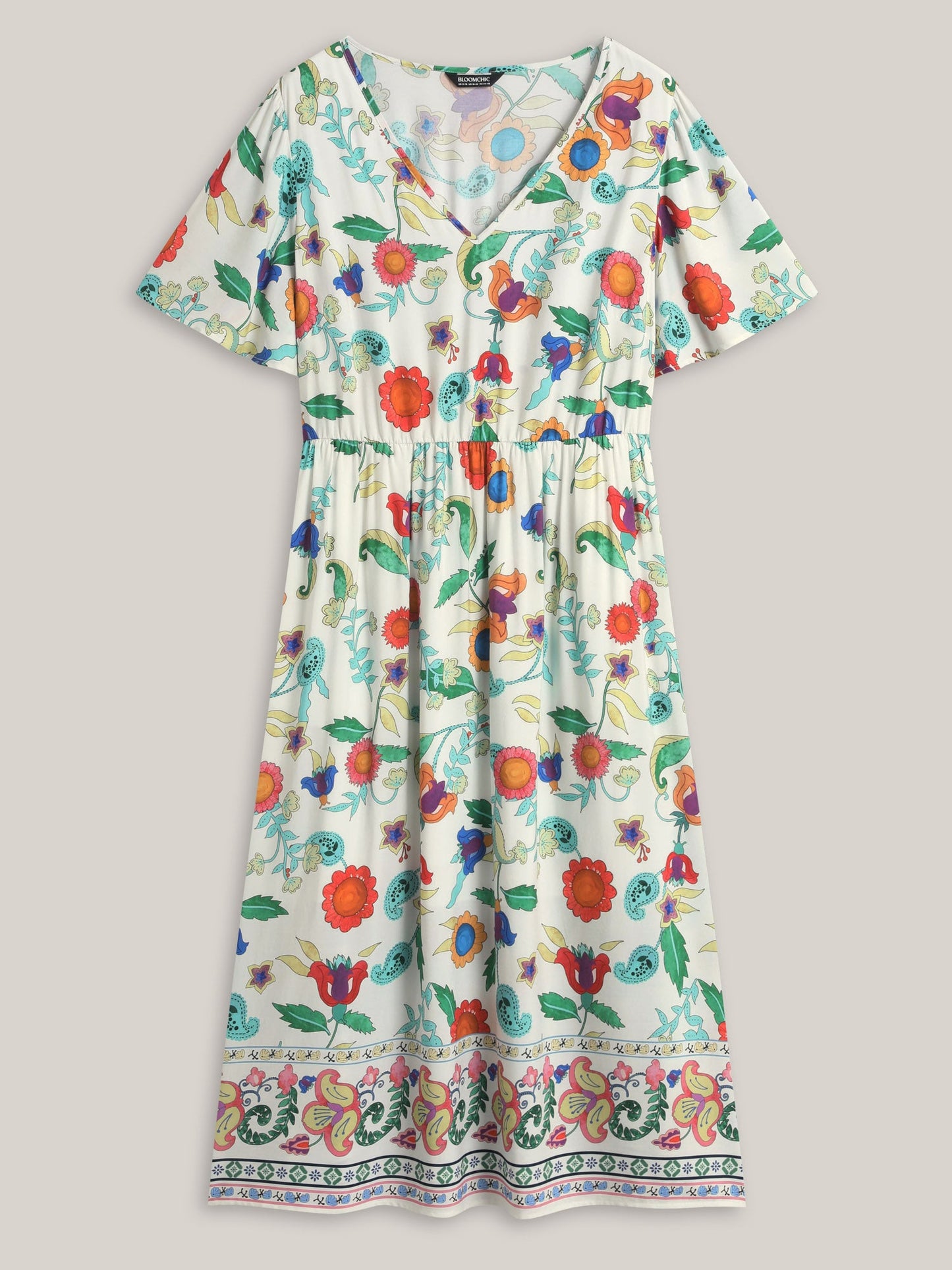 Sunkissed Floral V-Neck Pockets Midi Dress