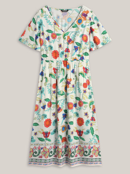 Sunkissed Floral V-Neck Pockets Midi Dress