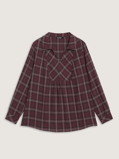 Plaid Pattern Relaxed-Fit Collar Blouse