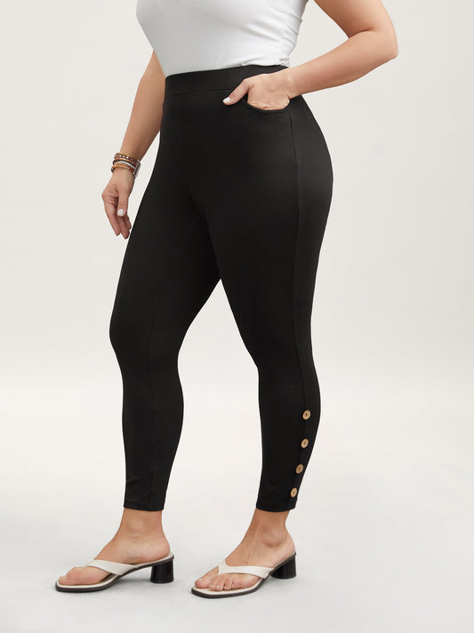 Button Detail Mid-Rise Skinny-Fit Pants
