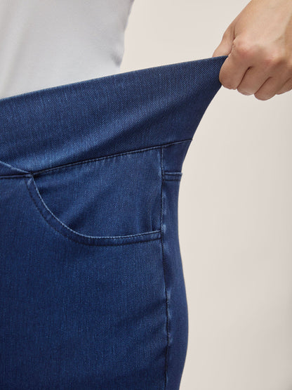 Overlap Hem Yoga Stretch Skinny Knit Jeans