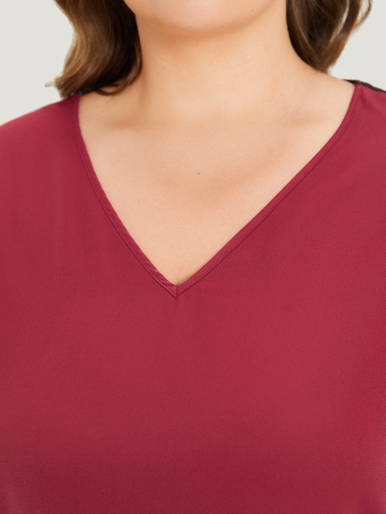 Colorblock Contrast Patchwork V Neck Blouse