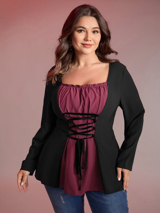Color Contrast Cinched-Waist Knit Top