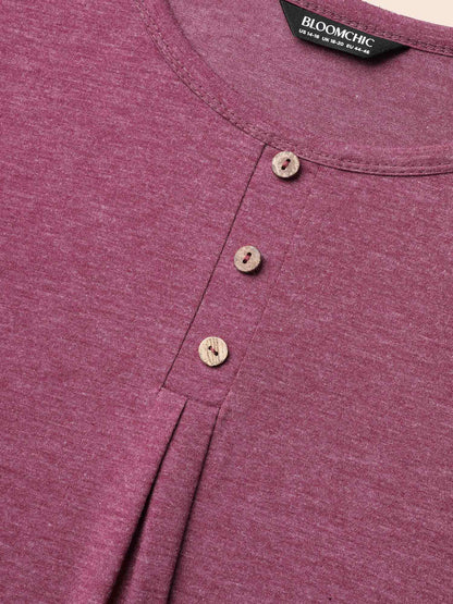 Button-Front High Low Hem Knit Top