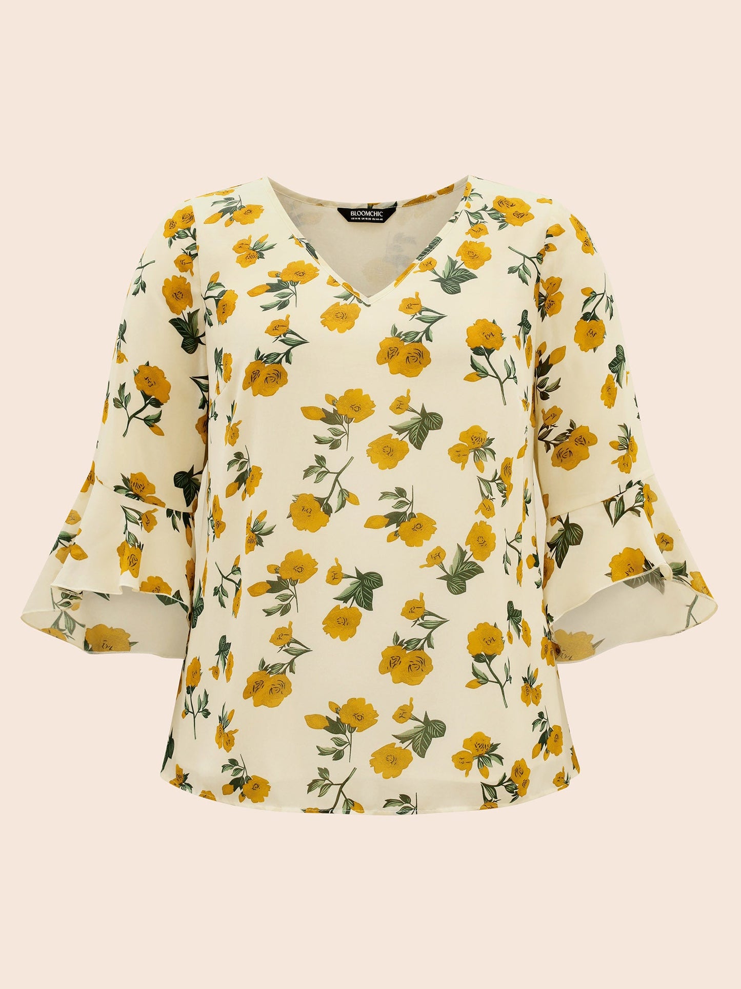 Floral Ruffle Sleeve Split Hem Blouse