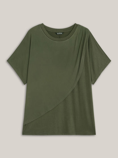 Stretchy Overlap Hem Mesh Plain Top