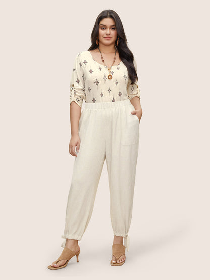 Solid Elastic Waist Ties Harem Pants