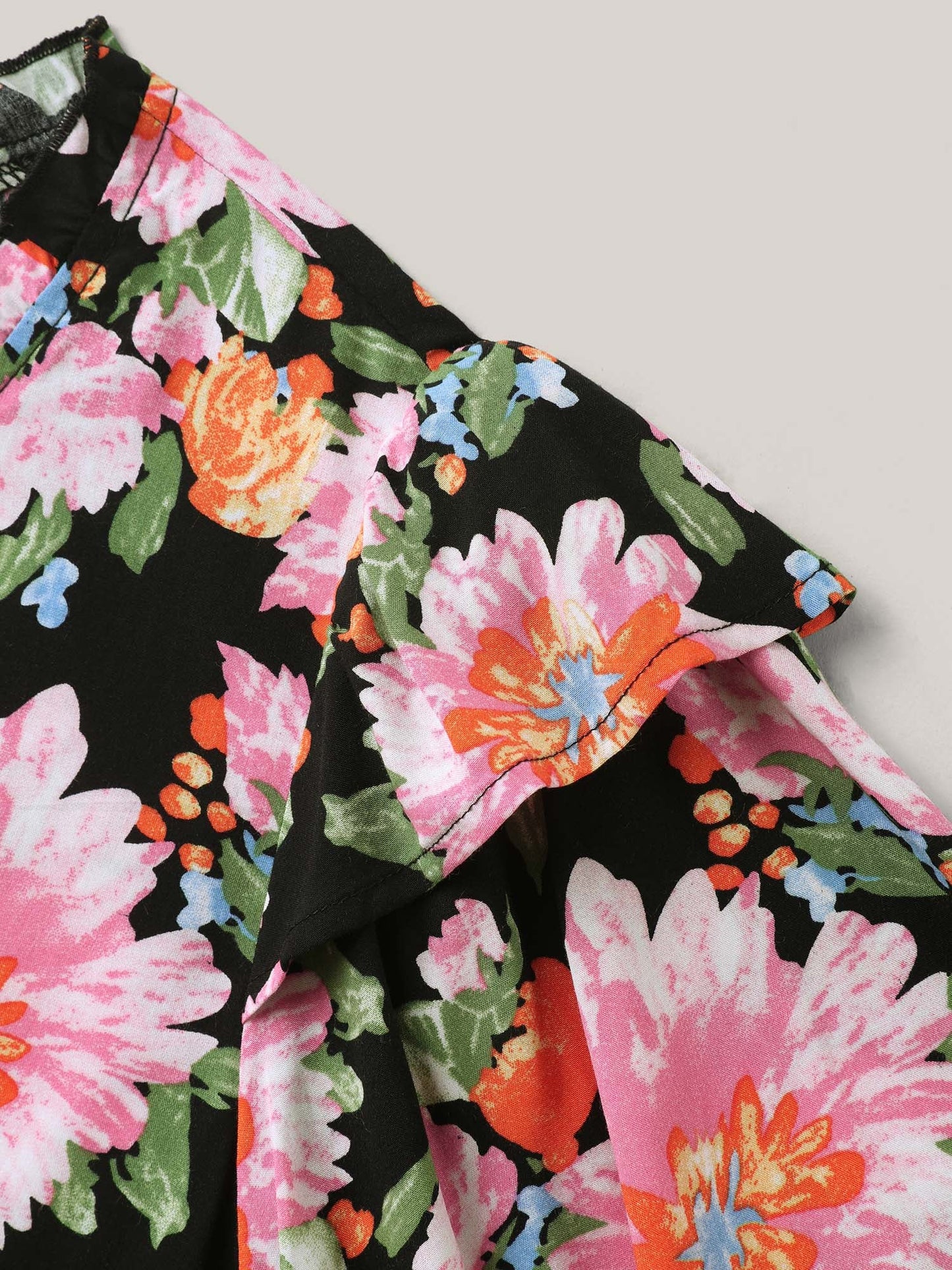 Large Flower Print Layered Sleeve Shirt