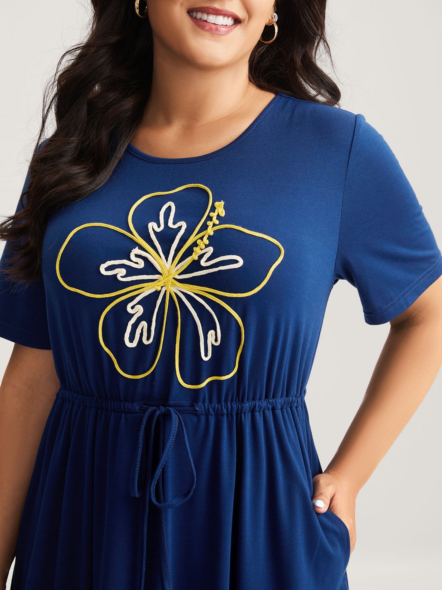 Supersoft Cord Embroidered Drawstring Midi Dress