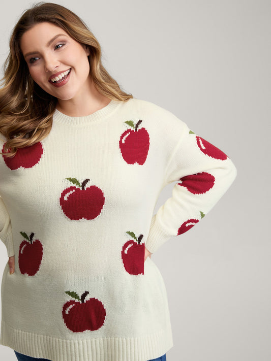 Sweet Apple Print Jacquard Print Pullover
